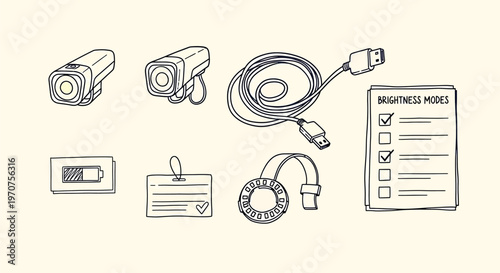 Security system components sketch isolated on transparent background including cameras dvr and wiring