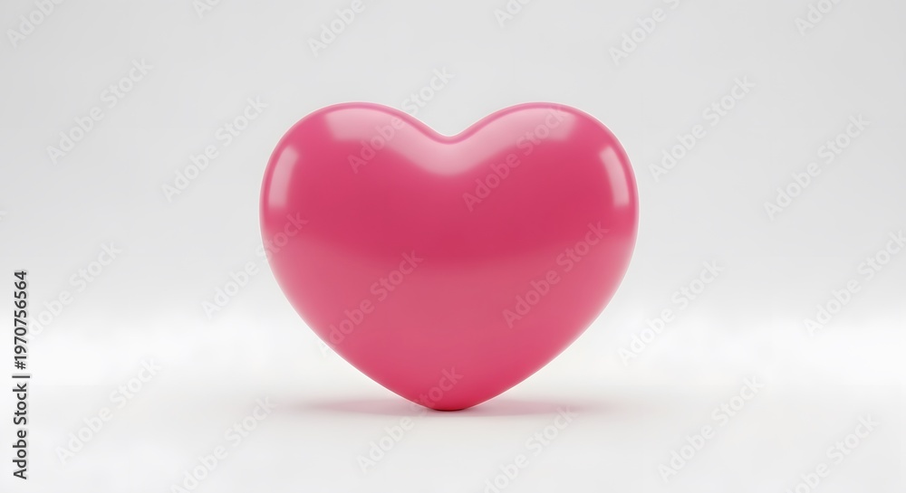 Fototapeta premium Glossy Pink Heart 3D Render Isolated on a Clean White Background, Symbolizing Love and Affection