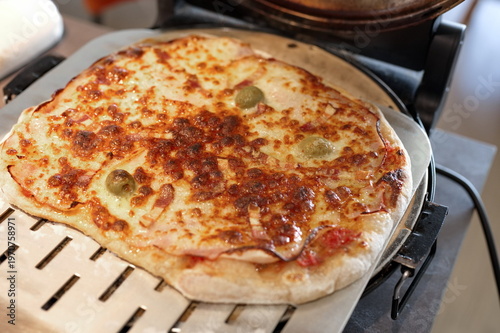 Homemade pizza baked in a home oven