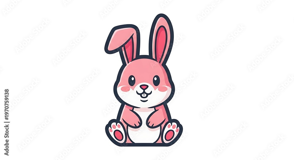Obraz premium A cute pink cartoon bunny holding a celebration egg in a happy spring illustration for an Easter holiday card