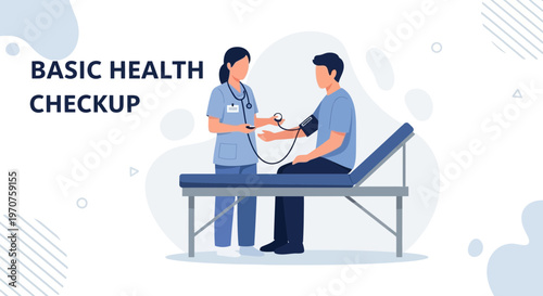 Doctor checking patient's blood pressure during basic health checkup in clinic