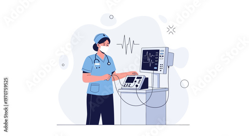 Nurse monitoring patient with vital signs monitor and ECG machine