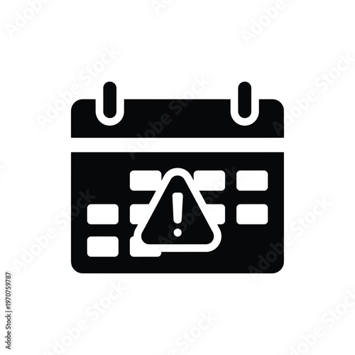 Calendar with warning sign and exclamation mark, representing important date or reminder, event notification icon on white background, time management concept illustration.