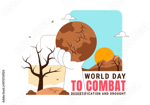 World Day To Combat Desertification and Drought Vector Illustration With Dry Cracked Soil Climate Change Awareness Environmental Protection Design