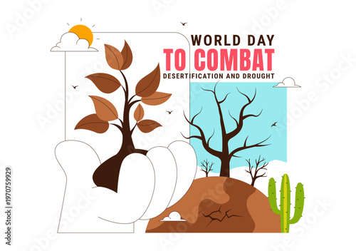 World Day To Combat Desertification and Drought Vector Illustration With Dry Cracked Soil Climate Change Awareness Environmental Protection Design