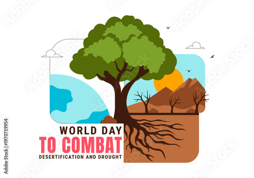 World Day To Combat Desertification and Drought Vector Illustration With Dry Cracked Soil Climate Change Awareness Environmental Protection Design