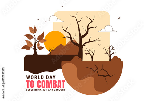 World Day To Combat Desertification and Drought Vector Illustration With Dry Cracked Soil Climate Change Awareness Environmental Protection Design