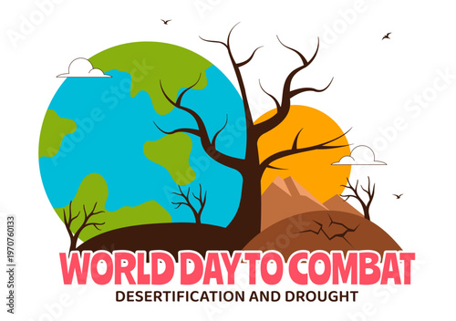 World Day To Combat Desertification and Drought Vector Illustration With Dry Cracked Soil Climate Change Awareness Environmental Protection Design