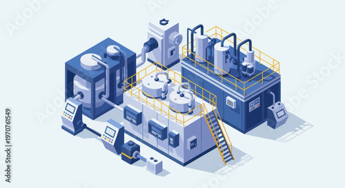 Modern Industrial Manufacturing Plant Equipment Isometric Illustration.