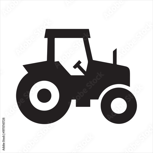 Simple black silhouette of a tractor on a white background