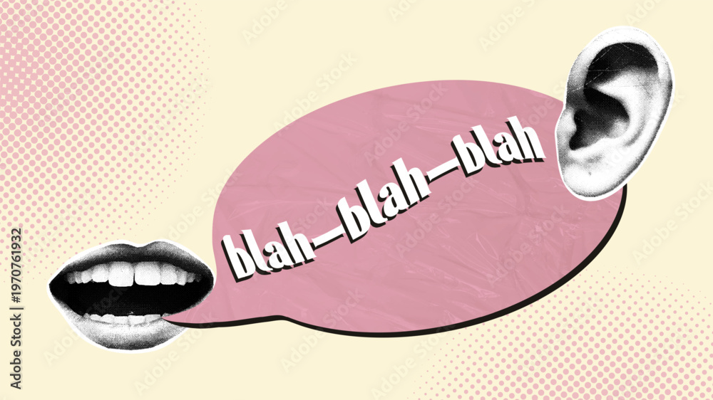 Αυτοκόλλητο A talking mouth and listening ear with the text blah blah in a speech bubble