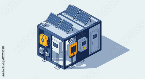 Modern Solar Power Station Equipment Isometric Illustration.