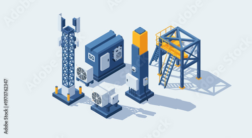 Modern Telecommunication Infrastructure Equipment Set.