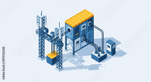 Modern telecommunication tower and equipment installation.