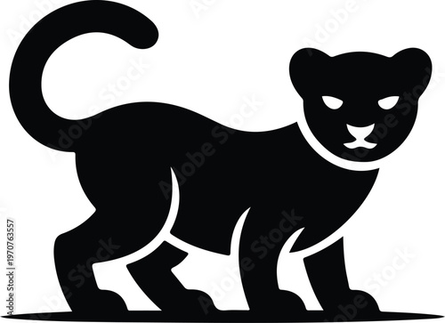 Minimalist black panther silhouette logo in walking pose with sleek geometric lines modern wildlife vector design
