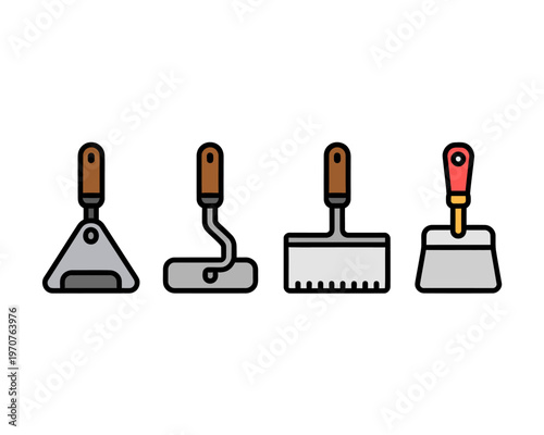 Four different types of trowels for construction and masonry work tools