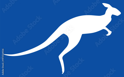 Kangaroo Silhouette Jumping on Blue Gradient Background Minimal Animal Design