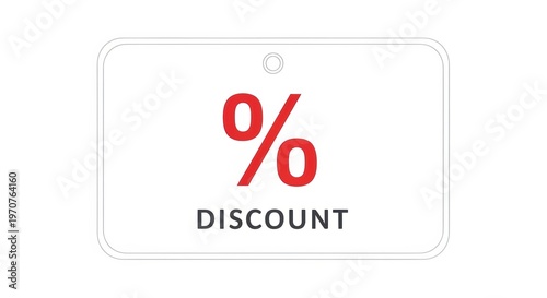 Red percentage symbol on white price tag, discount label for retail sales, promotional offer tag with percent sign, minimalist marketing icon