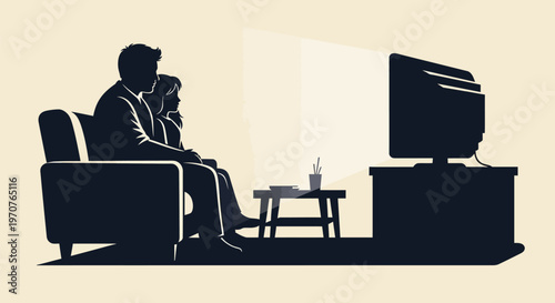 Couple sitting on couch watching tv together in living room at home