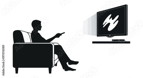 Man sitting on sofa watching tv with remote control in hand black silhouette