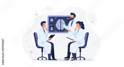 Medical Team Discussing Brain Scan Results on Digital Screen