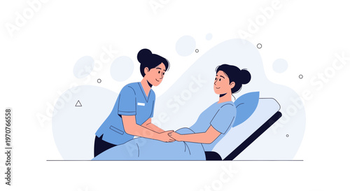 Nurse caring for patient in hospital bed, illustration