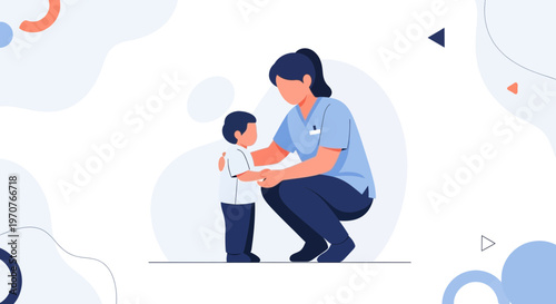Nurse comforting child, healthcare, medical care, support, trust, empathy, illustration