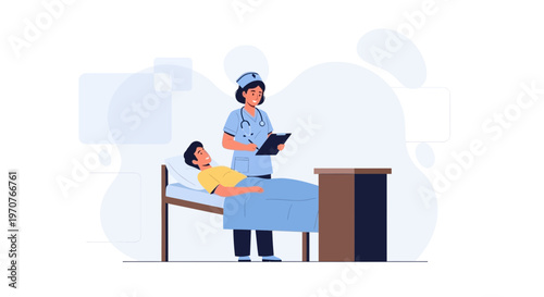 Nurse caring for patient in hospital bed, medical checkup, healthcare concept