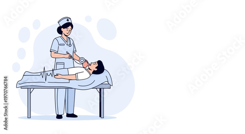 Nurse Administering Oxygen to Patient on Medical Bed with Heart Monitor