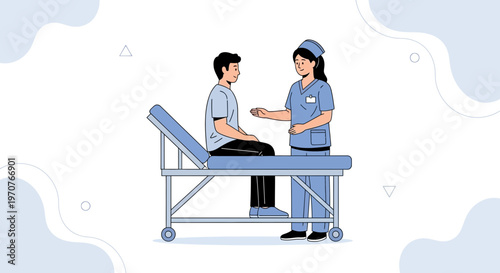 Doctor examining patient on medical examination table, healthcare concept