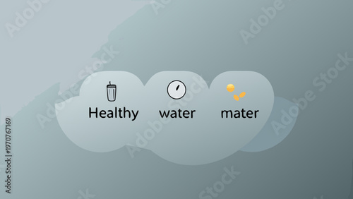 Healthy daily routine concept with water bottle clock and exercise icons on a cloud