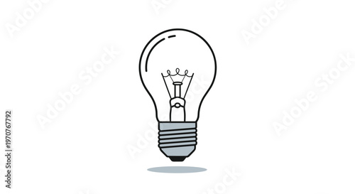 Traditional incandescent light bulb with glowing filament representing ideas creativity and innovation vector illustration.
