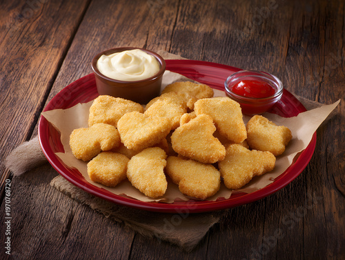fried chicken nuggets with ketchup