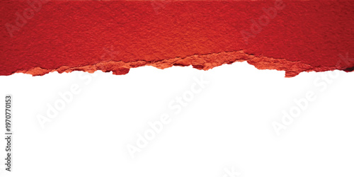 A horizontal strip of bright red textured paper with a jagged torn bottom edge revealing a clean white background space for text placement