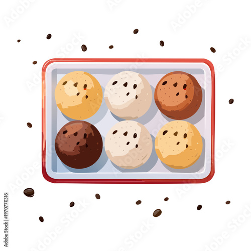Set of mochi or dango balls on a tray for traditional japanese sweet dessert and snack - Vector Illustration