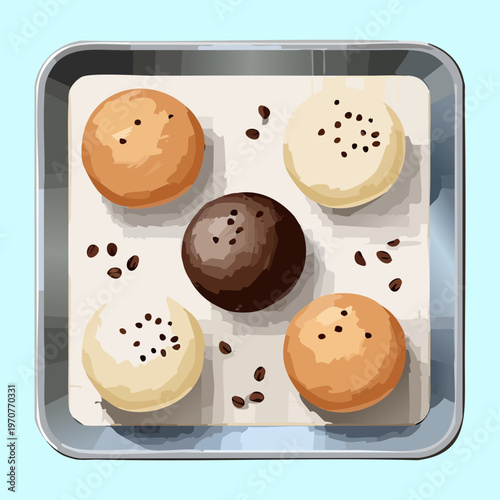 Traditional dango or mochi sweets on a plate for japanese culture and dessert concept illustration art - Vector Illustration