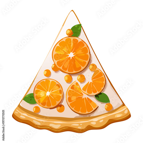 Sweet fruit pizza slice with orange slices and golden crust for a delicious dessert and snack menu - Vector Illustration