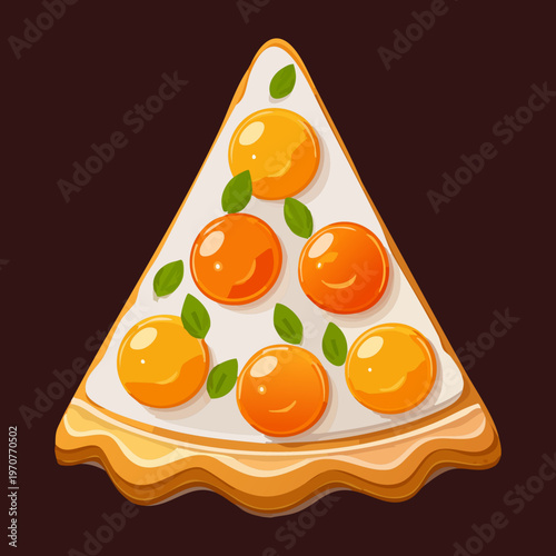 Delicious orange fruit pizza wedge with citrus toppings and wavy crust for sweet pastry and dessert shop - Vector Illustration