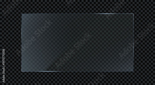 Rectangle glass plate frame design on dark transparent background. Decorative mockup template vector illustration