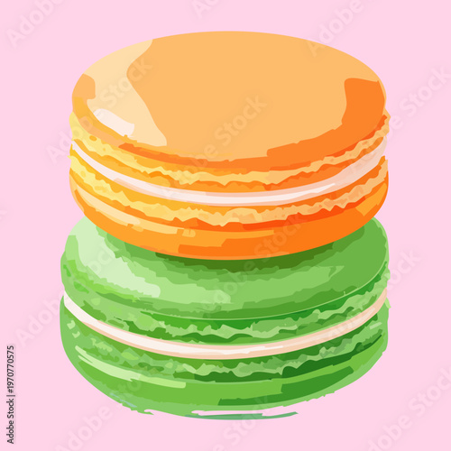 Two layered macarons in peach and lime colors for elegant dessert and sweet confectionery shop branding graphics - Vector Illustration