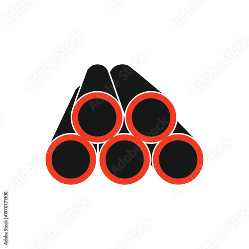Stack of industrial pipes for construction and manufacturing projects in bold modern style against white background flat vector illustration.