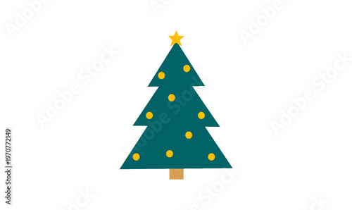 A cute green Christmas tree made of paper is placed on a transparent background.