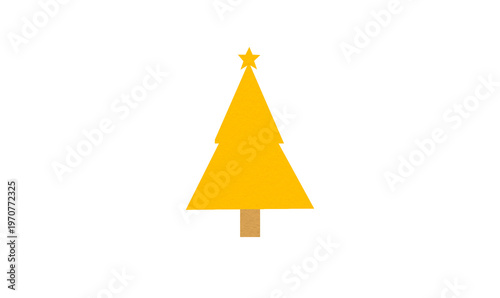 A cute yellow Christmas tree made of paper is placed on a transparent background.