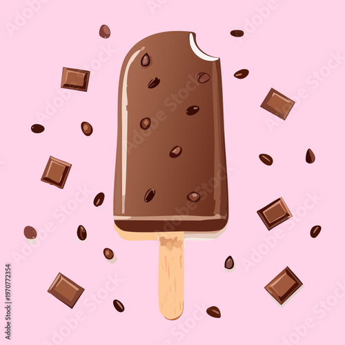 Delicious chocolate popsicle with crushed nuts for sweet treat and summer dessert shop marketing and advertising design - Vector Illustration