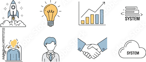 Startup Minimal Icon Pack Business Development and Technology