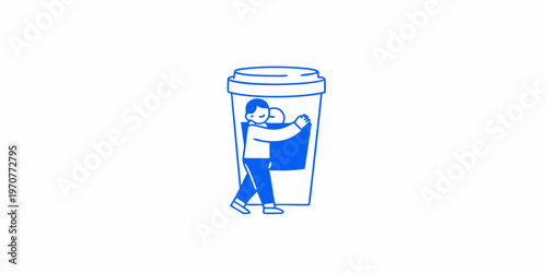 Couple embracing inside a large cylindrical container minimalist illustration