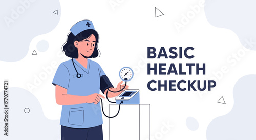 Nurse checking blood pressure, basic health checkup concept illustration