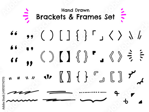 Hand Drawn Brackets and Frames Set for Text Highlight and Design