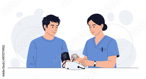 Nurse checking patient's blood pressure, medical checkup, healthcare concept