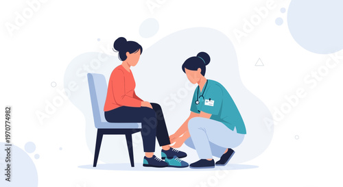 Nurse examining patient's foot, medical checkup, healthcare illustration